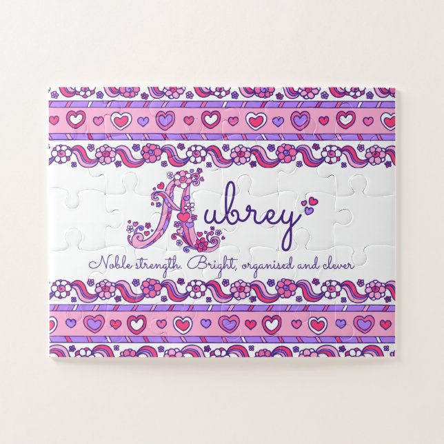 Aubrey name meaning pink purple jigsaw puzzle (Horizontal)