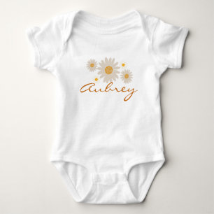 Aubrey name reveal retro daisy boho flower design baby bodysuit