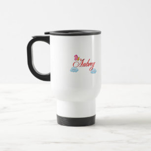 Aubrey with butterfly and clouds  travel mug