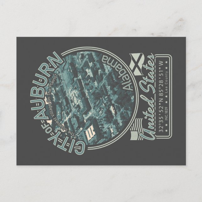 AUBURN ALABAMA - ALABAMA CITYSCAPE BIRDS EYE VIEW POSTCARD (Front)