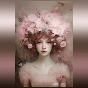 Auburn Beauty - A Woman's Portrait and Flowers Wrapping Paper Sheet