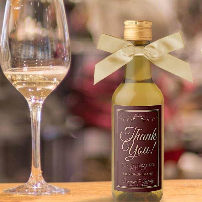 Auburn Brown and Gold Wedding Mini Thank You Wine Label (Creator Uploaded)