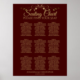 Auburn Brown & Gold 9 Table Wedding Seating Chart
