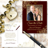 Auburn Brown & Gold Photo Save the Date Wedding