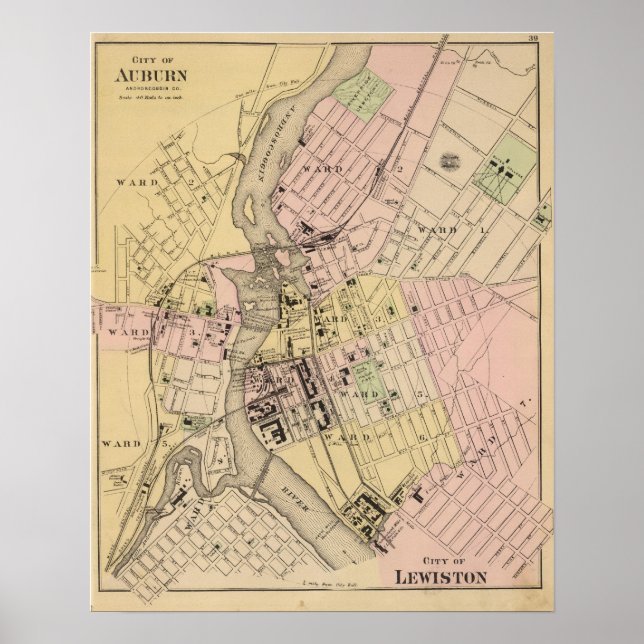 Auburn, Lewiston Map Poster (Front)