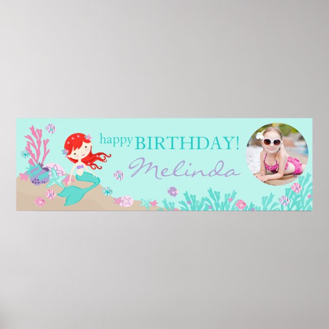 Auburn Mermaid Birthday Banner Poster (Front)