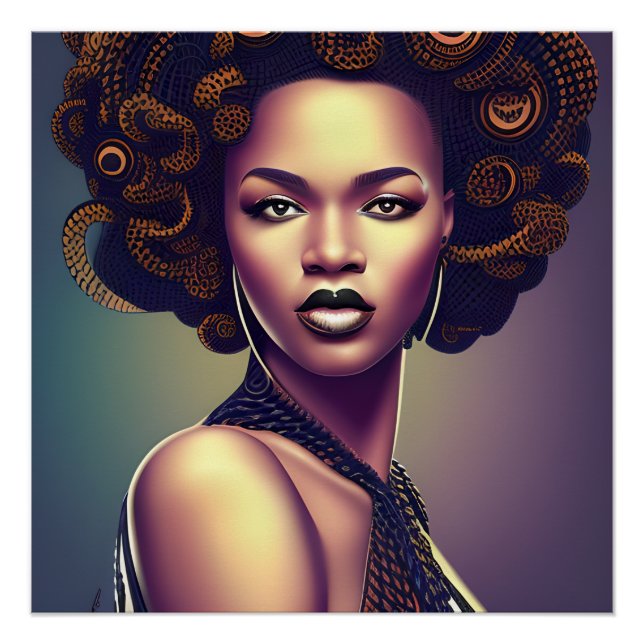 Auburn Queen Orange Brown Hair Black Melanin Afro Poster (Front)