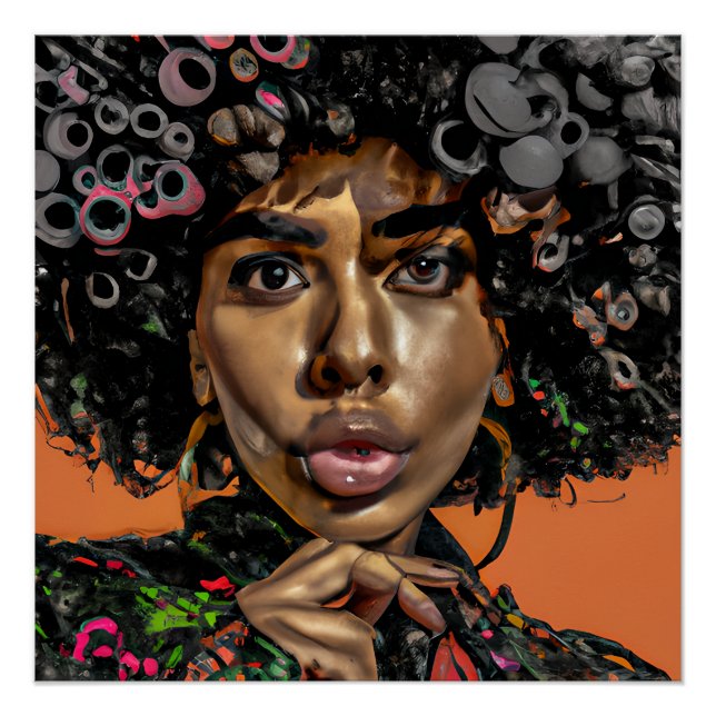 Auburn Queen Orange Brown Hair Black Melanin Afro Poster (Front)