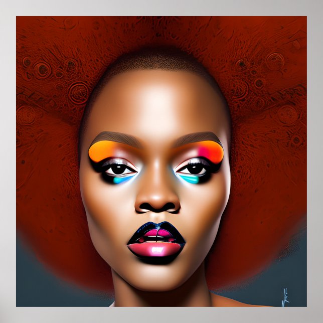 Auburn Queen Orange Brown Hair Black Melanin Afro Poster (Front)