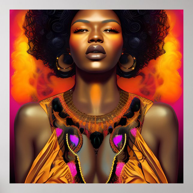 Auburn Queen Orange Brown Hair Black Melanin Afro Poster (Front)