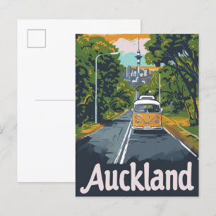 Auckland Aussie Vintage Retro Travel Illustration Postcard