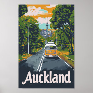 Auckland Aussie Vintage Retro Travel Illustration Poster