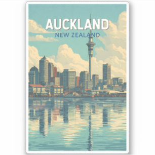 Auckland New Zealand Illustration Travel Art Retro