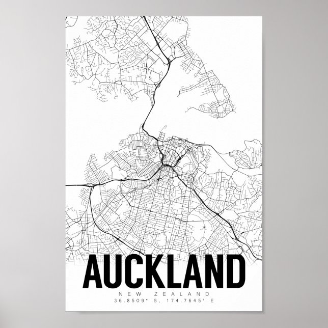 Auckland New Zealand Minimalist Map Art Poster (Front)