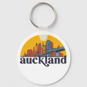 Auckland New Zealand Retro City Skyline Cityscape Keychain
