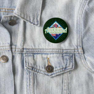 Auckland New Zealand retro skyline vintage 2 Inch Round Button