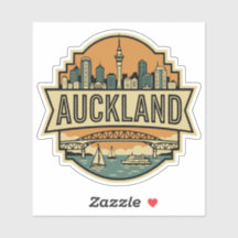 Auckland New Zealand Skyline Vintage Travel Badge 