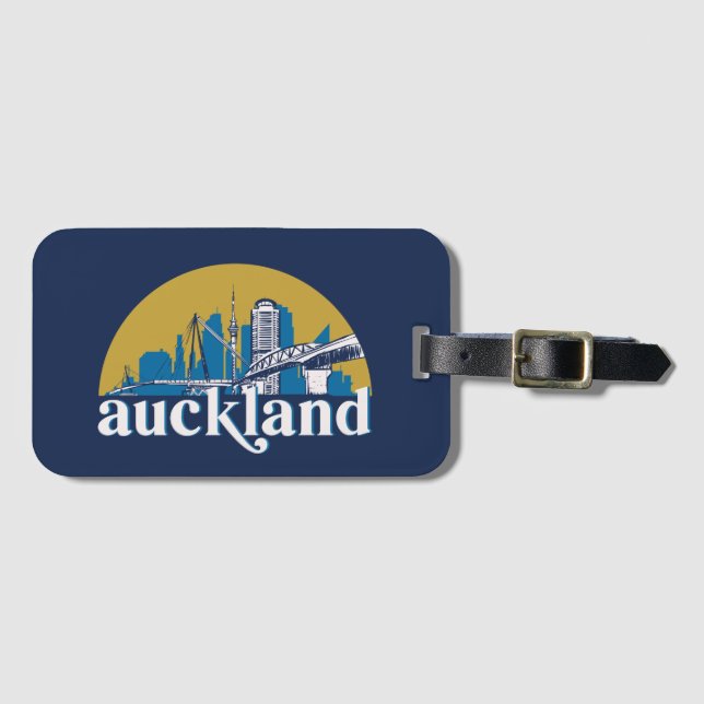 Auckland New Zealand Vintage City Skyline Luggage Tag (Front Horizontal)