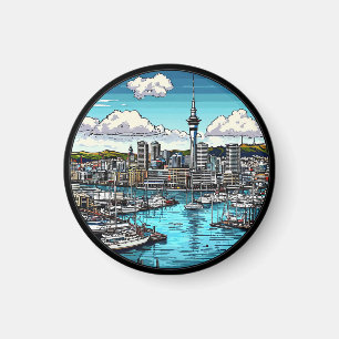 🌆 Auckland Skyline Glow ⛵ Harbour & Yachts Scenic Magnet