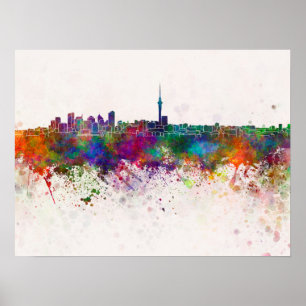 Auckland skyline in watercolor background poster