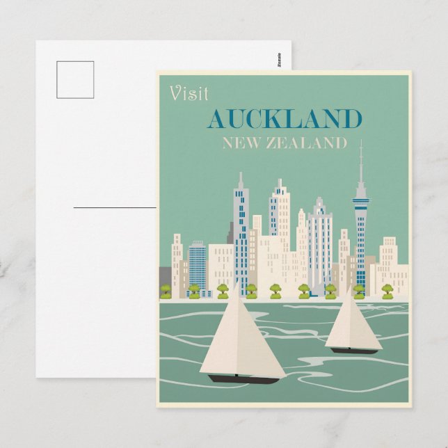Auckland vintage poster holiday postcard (Front/Back)