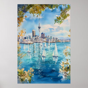 Auckland Watercolor Park Travel Poster National