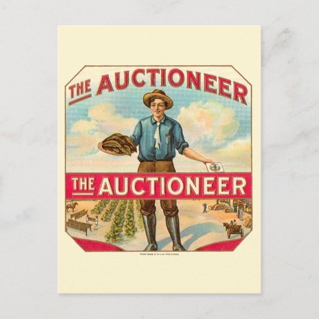 Auctioneer Vintage Cigar Label Auction Postcard (Front)