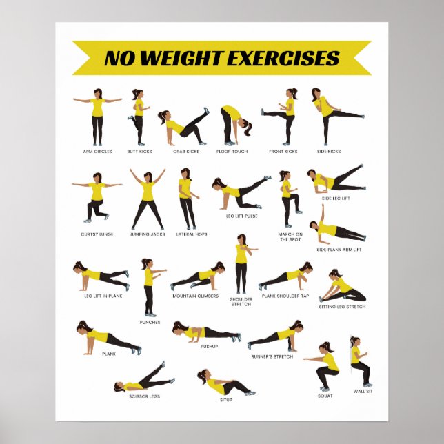 Aucun exercice de poids Poster de fitness - Jaune (Devant)