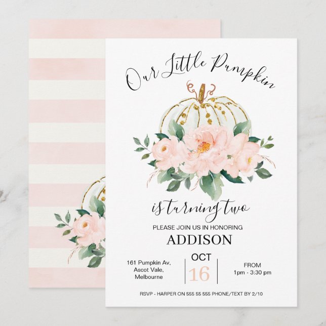 Audacieux rose or Floral Citrouille Invitation d'a (Devant / Derrière)