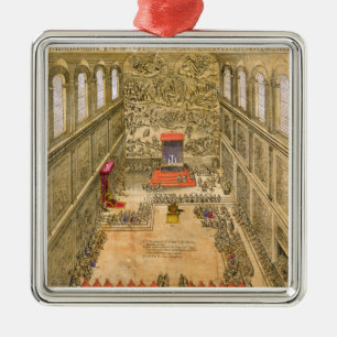 Audience Chapel at the Vatican (colour engraving) Metal Ornament