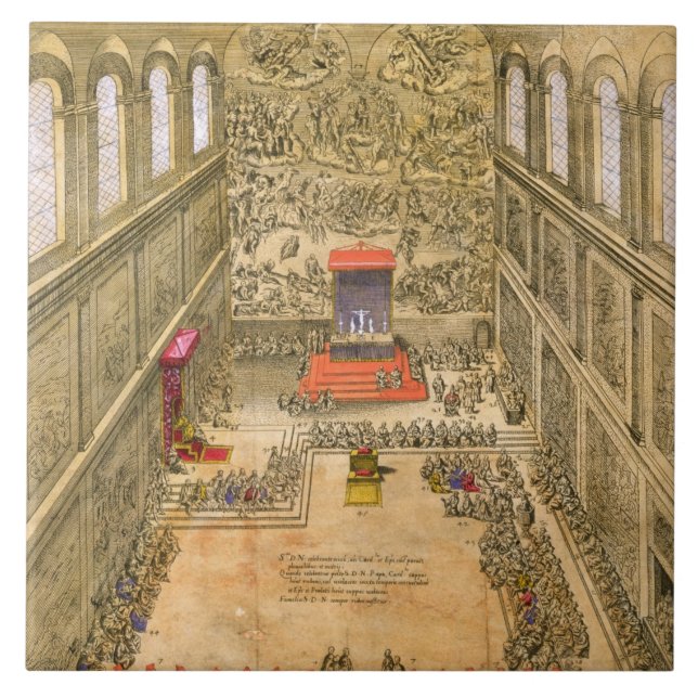 Audience Chapel at the Vatican (colour engraving) Tile (Front)