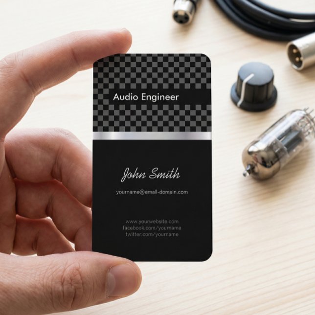 Audio Engineer - Elegant Black Silver Squares Business Card (Creator Uploaded)