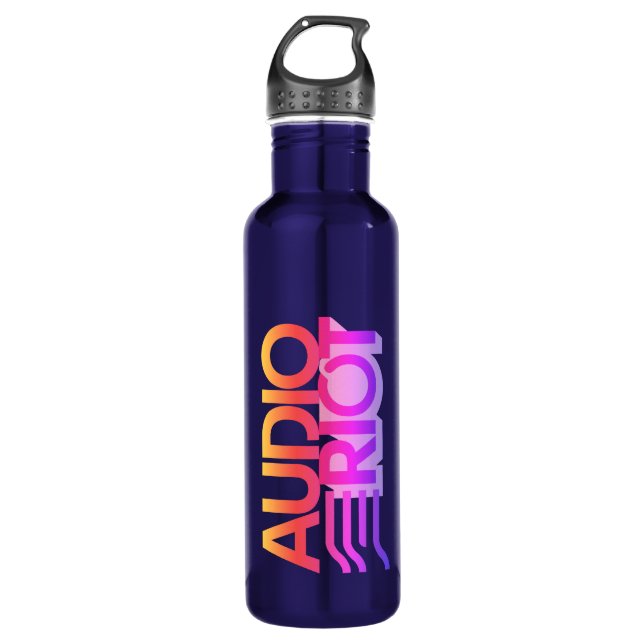 Audio Riot bleu foncé bouteille d'eau inoxydable (Devant)