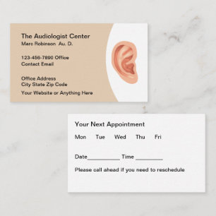 Audiologiste Test d'audition Cartes de rendez-vous
