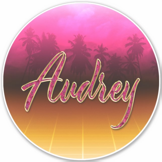Audrey First Name Golden pink Sticker (Front)