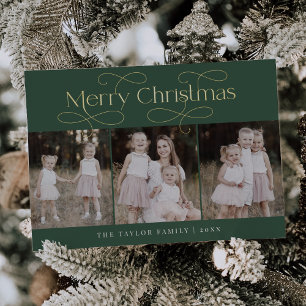 AUDREY Green Foil Family Photo Vintage Christmas Holiday Card