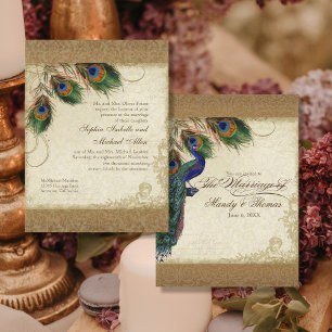 Audrey Jeanne Peacock & Feathers Vintage Damask Invitation