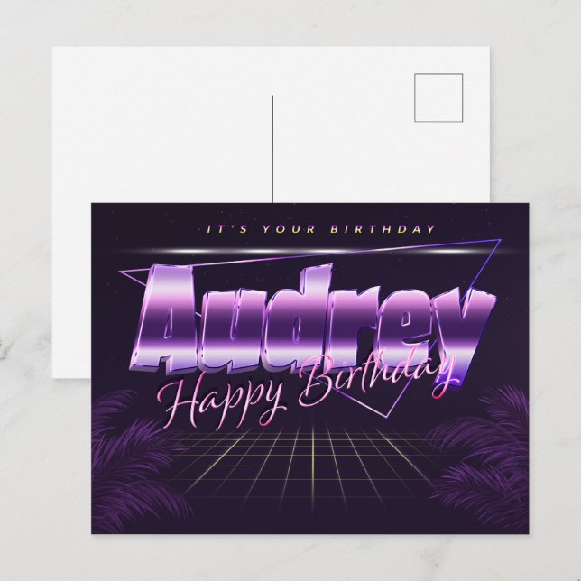 Audrey Name Prénom lila Carte Anniversaire (Devant / Derrière)