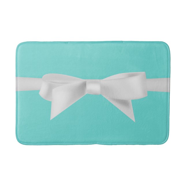 Audrey Teal White Bow Modern Glam Bath Mat (Front)