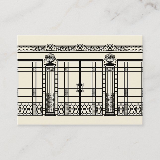 AUDREY'S ART DECO IRONWORK: ELEGANT BLACK & CREAM BUSINESS CARD (Front)