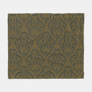 Audsley Vintage Gold Lily Crown Green Damask Art Fleece Blanket