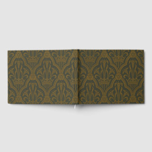 Audsley Vintage Gold Lily Crown Green Damask Art Guest Book