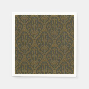 Audsley Vintage Gold Lily Crown Green Damask Art Napkin