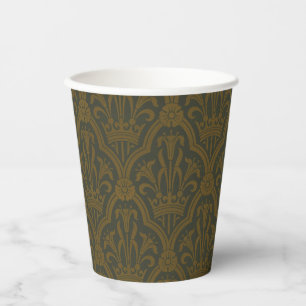Audsley Vintage Gold Lily Crown Green Damask Art Paper Cups