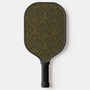 Audsley Vintage Gold Lily Crown Green Damask Art Pickleball Paddle