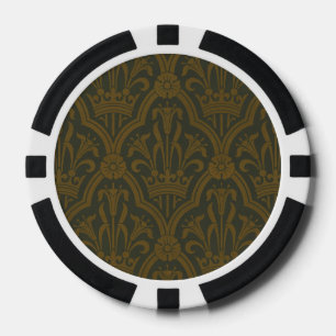 Audsley Vintage Gold Lily Crown Green Damask Art Poker Chips