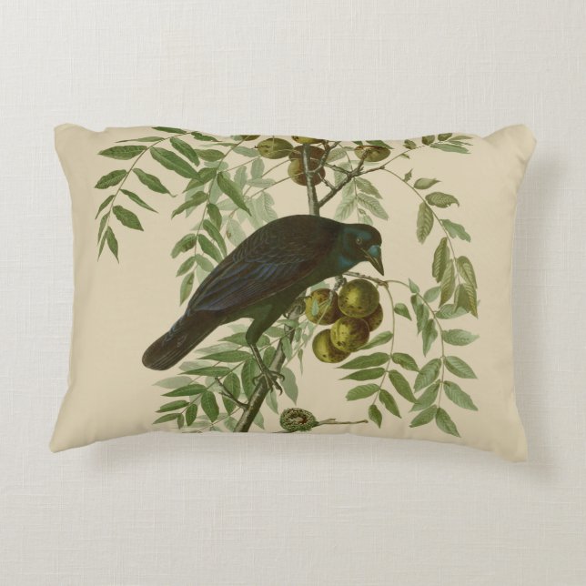 Audubon American Crow Black Bird Accent Pillow (Back)