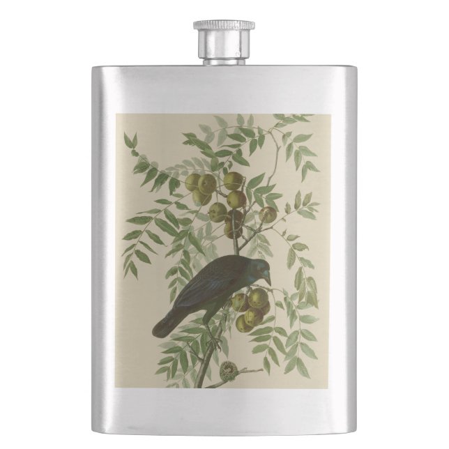 Audubon American Crow Black Bird Hip Flask (Front)