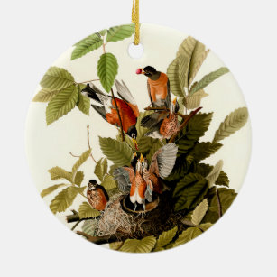 Audubon American Robin Wildlife Bird Illustration Ceramic Ornament