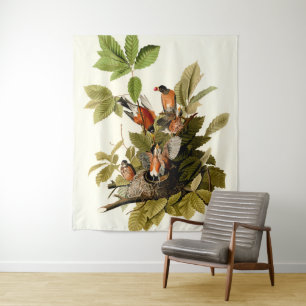 Audubon American Robin Wildlife Bird Illustration Tapestry